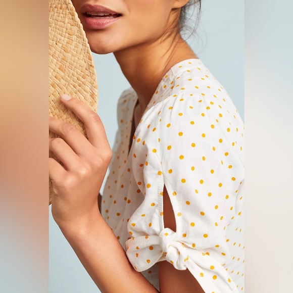 Anthropologie Maeve Louise Wrapped Blouse Size 0 Polka Dot Retro Puff Sleeve Top - Picture 2 of 15